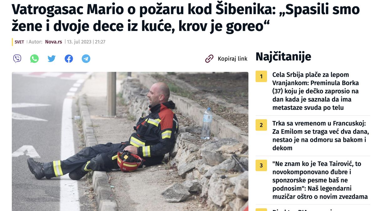 Fotka, jež obletěla Chorvatsko. Hasič zachránil české turisty před požárem